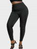 Ensemble de Top Gothique à Bretelle Fine à Imprimé 3D et Legging à Œillet à Volants Courbe de Grande Taille - Noir 
