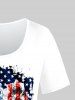Plus Size Rose American Flag Printed Patriotic Tee -  
