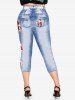 Plus Size 3D Jeans Rose American Flag Patriotic Capri Jeggings -  