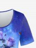 Plus Size Tie Dye Rose Print T-shirt -  