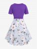 Haut Court Floral de Grande Taille avec Noeud Papillon et Slip en Ensemble - Pourpre  M | US 10