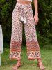 Bohemian Flower Allover Print Tassel Self Belt Wide Leg Pants -  