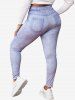 Plus Size Rhinestones 3D Print Skinny Jeggings -  