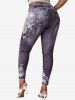 Plus Size 3D Denim Print Floral Print Ninth Jeggings -  