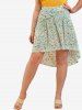 Plus Size Floral Print Ruched High Low Skirt -  