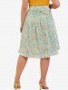 Plus Size Floral Print Ruched High Low Skirt -  