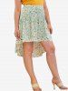 Plus Size Floral Print Ruched High Low Skirt -  