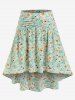Plus Size Floral Print Ruched High Low Skirt -  