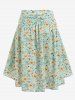 Plus Size Floral Print Ruched High Low Skirt -  
