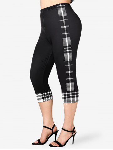 Plus Size Plaid Skinny Capri Leggings
