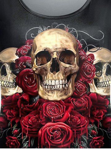 Gothic Skull Rose Print T-shirt