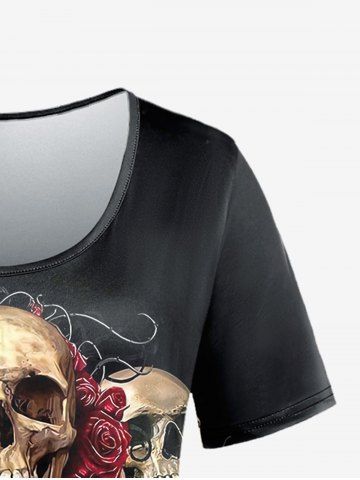 Gothic Skull Rose Print T-shirt