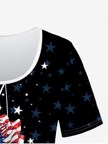 Plus Size 3D Flower American Flag Heart Printed Patriotic Tee