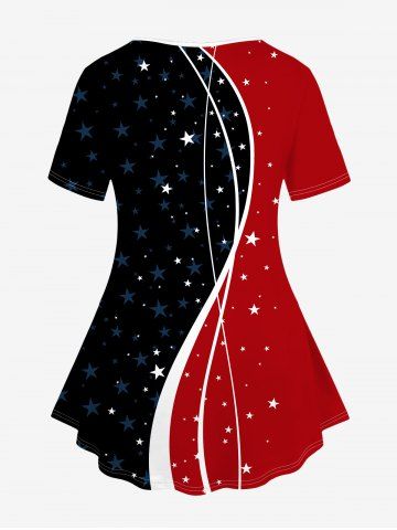 Plus Size 3D Flower American Flag Heart Printed Patriotic Tee