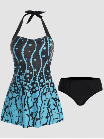 Geometric Printed Padded Halter Modest Tankini Swimsuit - MULTI-A - S