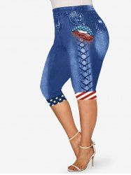 Plus Size American Flag Lip 3D Print Capri Jeggings -  