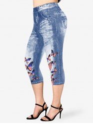 Plus Size Patriotic 3D Jeans Butterfly American Flag Capri Jeggings -  