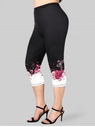 Legging Capri Rose et Papillon Imprimés Bicolore de Grande Taille - Rose clair XS | US 6