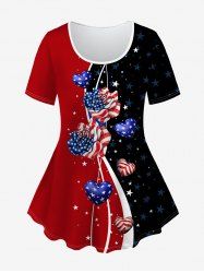 T-shirt Imprimé Drapeau Américain Coeur Floral 3D Grande Taille - Rouge foncé 4X | US 26-28
