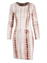 Printed Round Neck Long Sleeve Bodycon Mini Casual Dress -  
