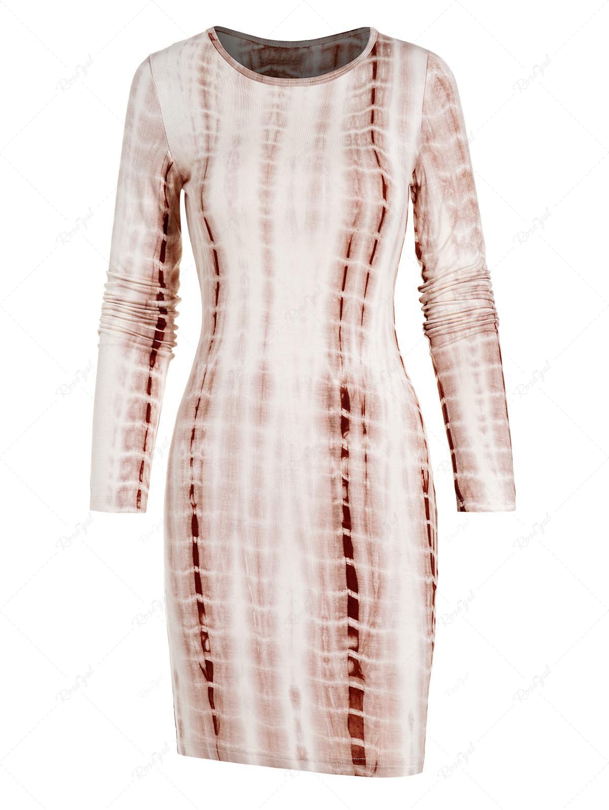 Hot Printed Round Neck Long Sleeve Bodycon Mini Casual Dress  