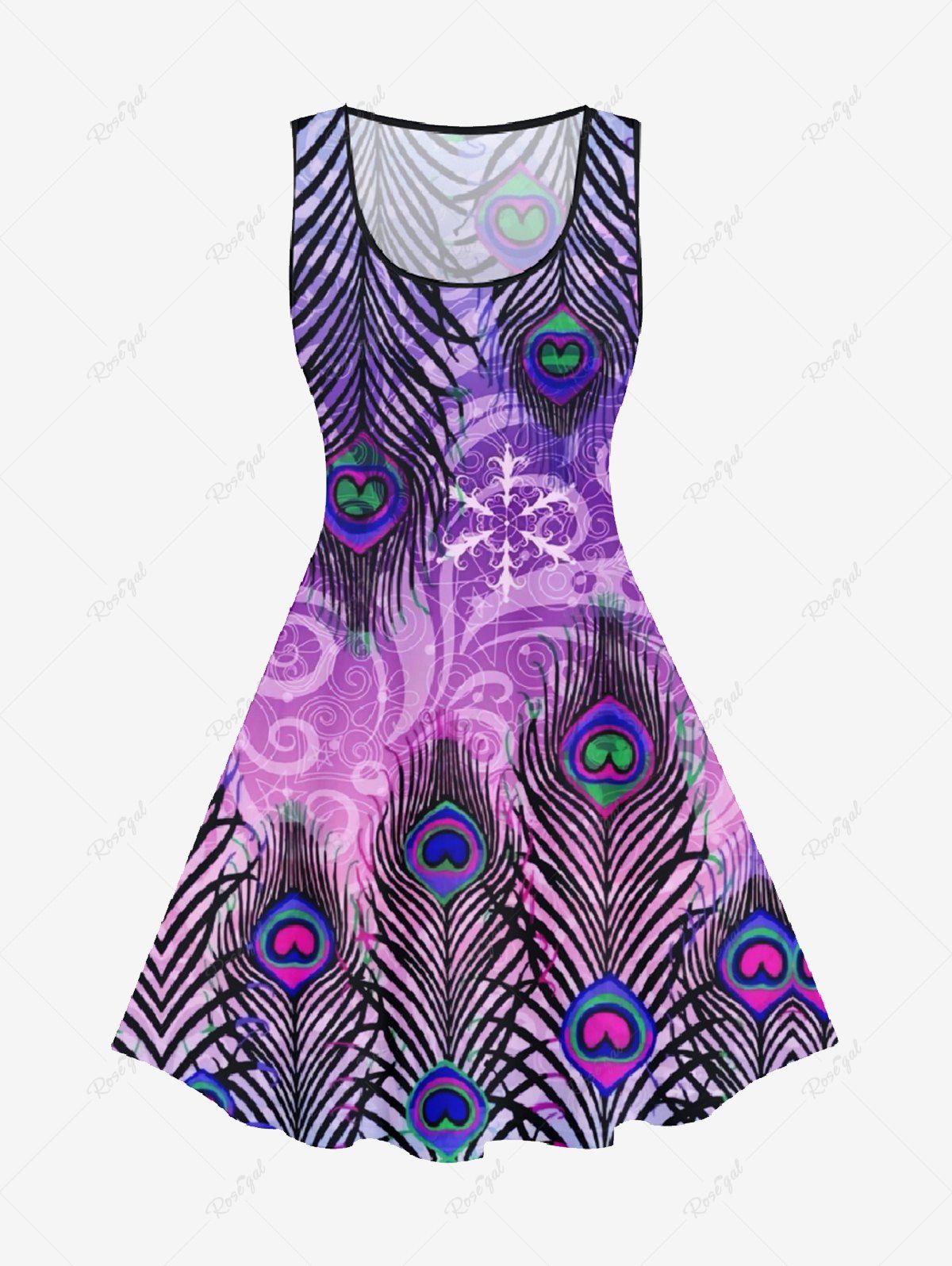 Shop Plus Size Peacock Feather Printed KneeLength Tank Dress  