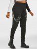 Ensemble de Top Gothique à Bretelles Fines et Pantalon Orné de Chaîne 3D à Taille Haute - Noir 