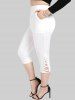 Lace Panel Two Tone 2 in 1 Tunic Top and Pockets Capri Leggings Plus Size Summer Outfit -  