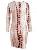 Printed Round Neck Long Sleeve Bodycon Mini Casual Dress -  