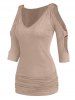 O Ring Cold Shoulder Ruched Long T Shirt -  