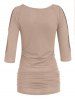 O Ring Cold Shoulder Ruched Long T Shirt -  