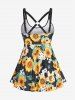 Plus Size Sunflower Daisy Printed O-ring Padded Tankini Top Swimsuit - Jaune M | US 10