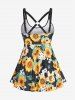 Plus Size Sunflower Daisy Printed O-ring Padded Tankini Top Swimsuit -  