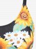 Plus Size Sunflower Daisy Printed O-ring Padded Tankini Top Swimsuit -  