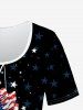 Plus Size 3D Flower American Flag Heart Printed Patriotic Tee -  