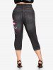 Plus Size Patriotic 3D Jeans Butterfly American Flag Printed Capri Jeggings -  