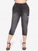 Plus Size Patriotic 3D Jeans Butterfly American Flag Printed Capri Jeggings -  
