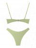 Textured Rib Two Tone O-ring Cheeky Bikini Swimwear -  