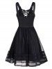Lace Up Mesh Overlay Buckle Strap A Line Dress -  