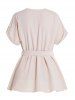 Plain Color Surplice Plunging Neck Elastic High Waisted Belted Short Sleeve Casual Blouse -  