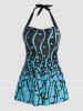 Geometric Printed Padded Halter Modest Tankini Swimsuit -  