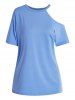 Plain Color Cold Shoulder Round Neck Short Sleeve T Shirt -  