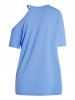 Plain Color Cold Shoulder Round Neck Short Sleeve T Shirt -  