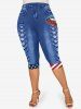 Plus Size American Flag Lip 3D Print Capri Jeggings -  