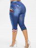 Plus Size American Flag Lip 3D Print Capri Jeggings -  
