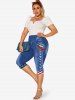 Plus Size American Flag Lip 3D Print Capri Jeggings -  