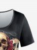 Gothic Skull Rose Print T-shirt -  