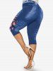 Plus Size Patriotic American Flag Butterfly 3D Print Capri Jeggings -  