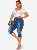 Plus Size Patriotic American Flag Butterfly 3D Print Capri Jeggings -  