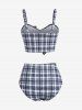 Plus Size Plaid Cinched Bowknot Padded Longline Bikini Three Piece Swimsuit -  